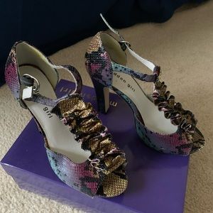 Purple snakeskin platform sandal